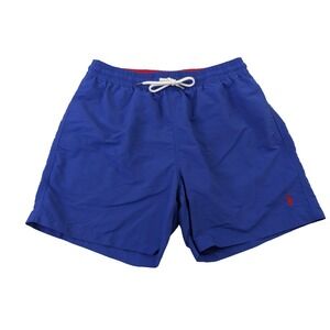 Polo Ralph Lauren Swim Shorts Mens Blue Mesh Lined Red Pony Nylon Preppy Beach
